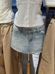 LIZAKOSHT  -  Blue Denim Mini Skirts Women Low Waist Cotton Straigth Short Faldas Female American Vintage Streetwear All-match Casual Skirt