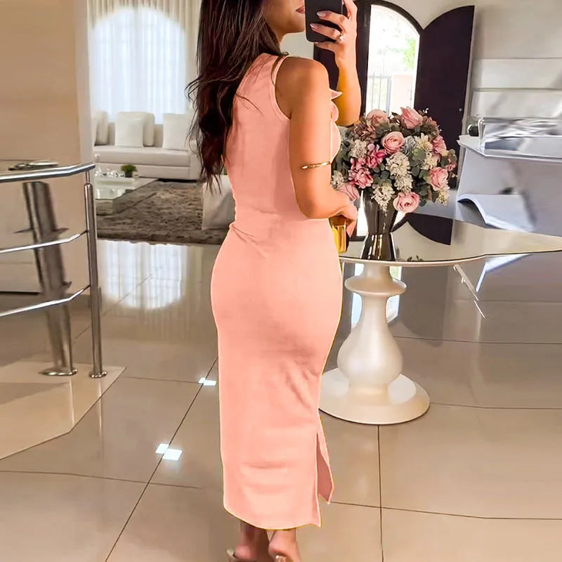 LIZAKOSHT  -  Fashion Flower Design Office Lady Suit Spring Sexy One-shoulder Sleeveless Top & Bodycon Skirts Set 2025 Summer Hollow Women Set