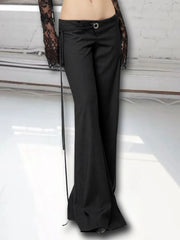 LIZAKOSHT  -  Lace Up Loose England Style Trousers Fashion Low Waisted Solid Pants Vintage Aesthetic Leisure Bottoms for Women