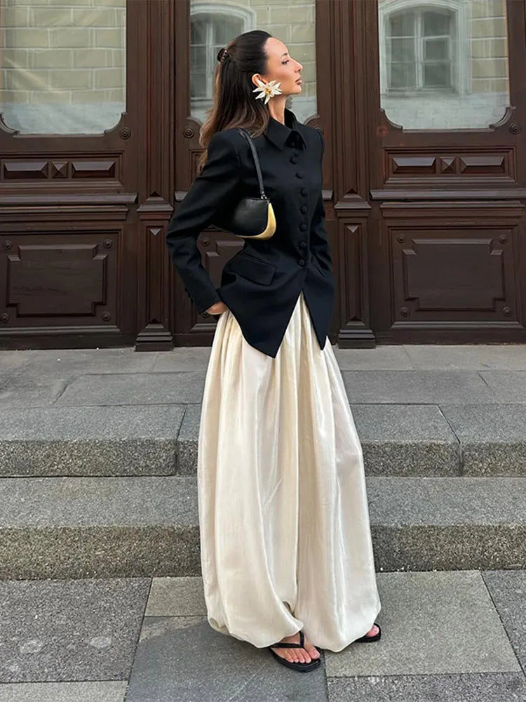 LIZAKOSHT  -  Casual Jackets Women Lapel Single Breasted Slim Waist Long Sleeves Coats Female 2025 Autumn Chic Fashion Solid Outwears Lady