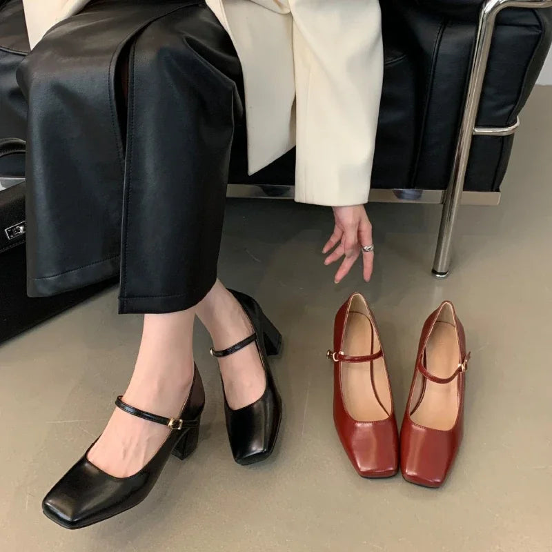 LIZAKOSHT  -  New Fashion Mary Jane Shoes Women Square Toe Elegant Office Shoes High Heel Dress Female Concise Shallow Comfort Women Pumps