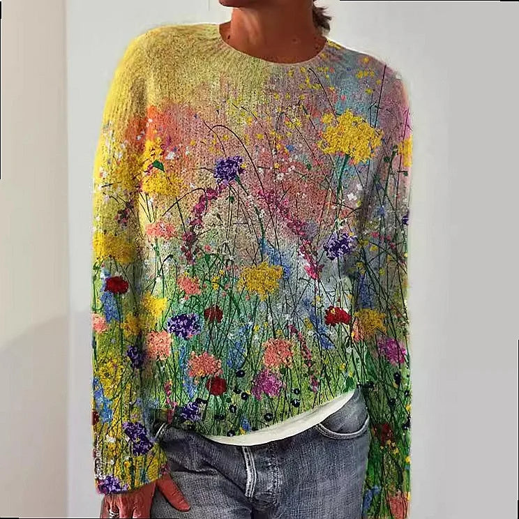 LIZAKOSHT  -  3D Print Women Sweater Pattern Pullover Casual Loose Knit Top Sweaters