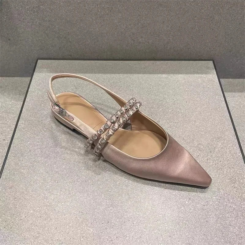 LIZAKOSHT  -  black pink silk slingback sandals women designer pointed toe crystal band summer shoes woman back strap sandalias mujer size 43