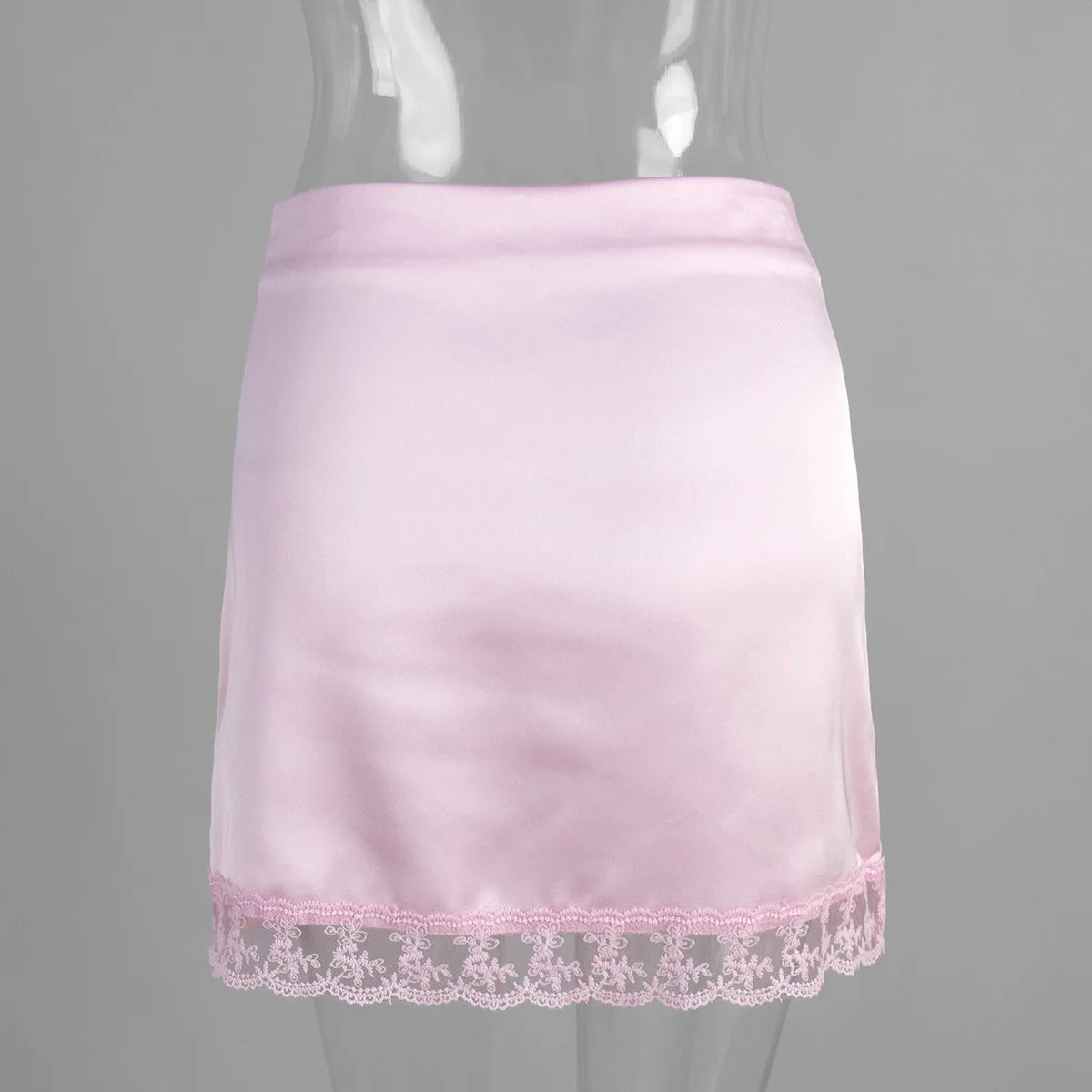 LIZAKOSHT  -  New Chic Lace Patchwork Pink Skirts Women's Summer Zip-up Slim Satin Skirt Female Casual Short Dress Y2K Streetwear