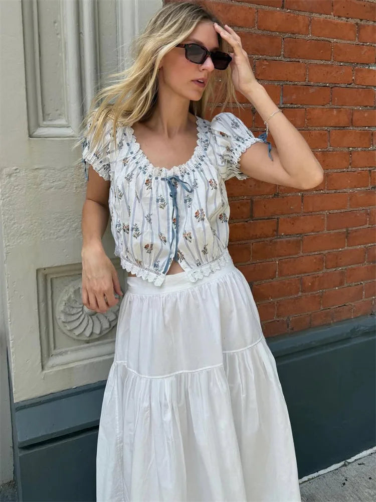LIZAKOSHT  -  White High Waist Lace Long Skirt Female Pleated Casual Basic Summer Solid Loose Elegant Maix Skirt Women's Clothes Femme