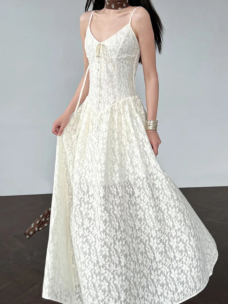 LIZAKOSHT  -  Cotton Blend Women Fashion Sleeveless Flower Long Dress Slim Body Sexy Elegant Spaghetti Strap Beige Maxi Dress Vestidos Clothes