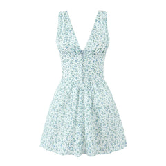 LIZAKOSHT  -  Sexy Elegant Women Sleeveless V Neck Floral Print Tank Summer Dresses Short Robe Cotton
