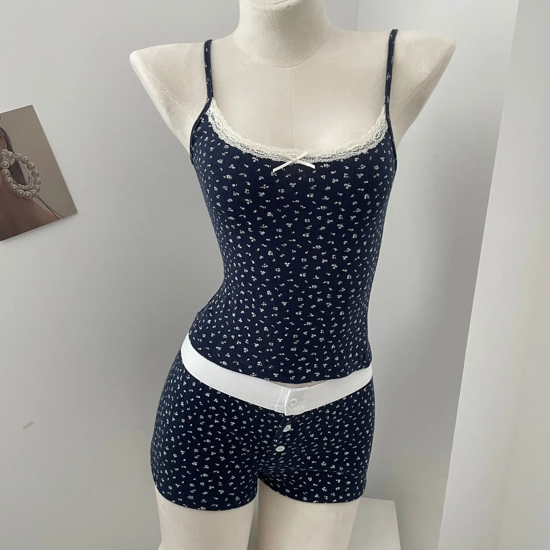 LIZAKOSHT  -  Brandy & Mandy Floral Lace Bow Halter Slim Tank Top Sweet Camisole Summer Fashion