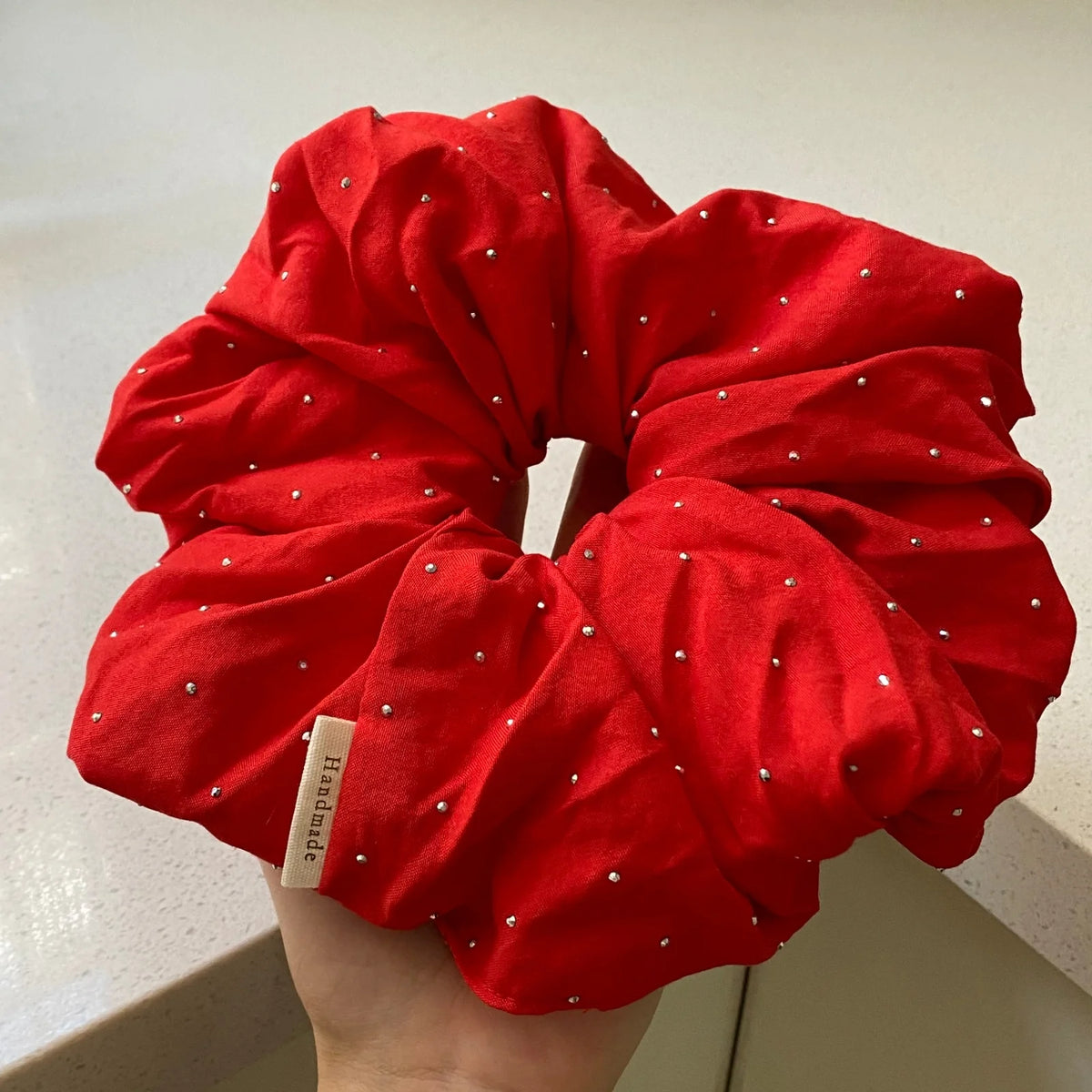 LIZAKOSHT  -  1pc Red Atmosphere Rhinestone Large Scrunchie, Korean-Style Temperament, Fashionable Niche, Daily Sweet Hair Tie, New Style
