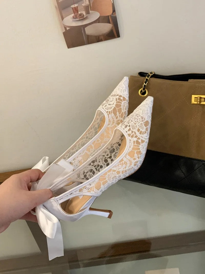 LIZAKOSHT  -  2026 Spring New High Heels Women's Pointed Fine Heels Mesh Bag Heels Bow Women's Shoes