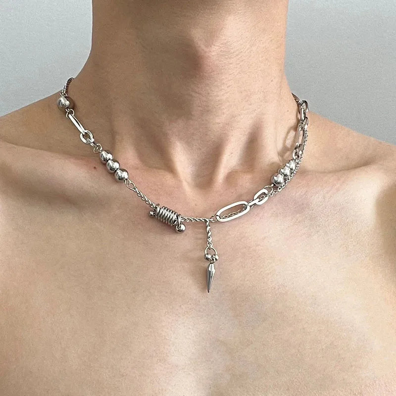 LIZAKOSHT  -  Punk Stainless steel New Rivet Pendant Necklace For Men Splicing Clavicle Sweater Chain Jewelry Hip-Hop Accessories