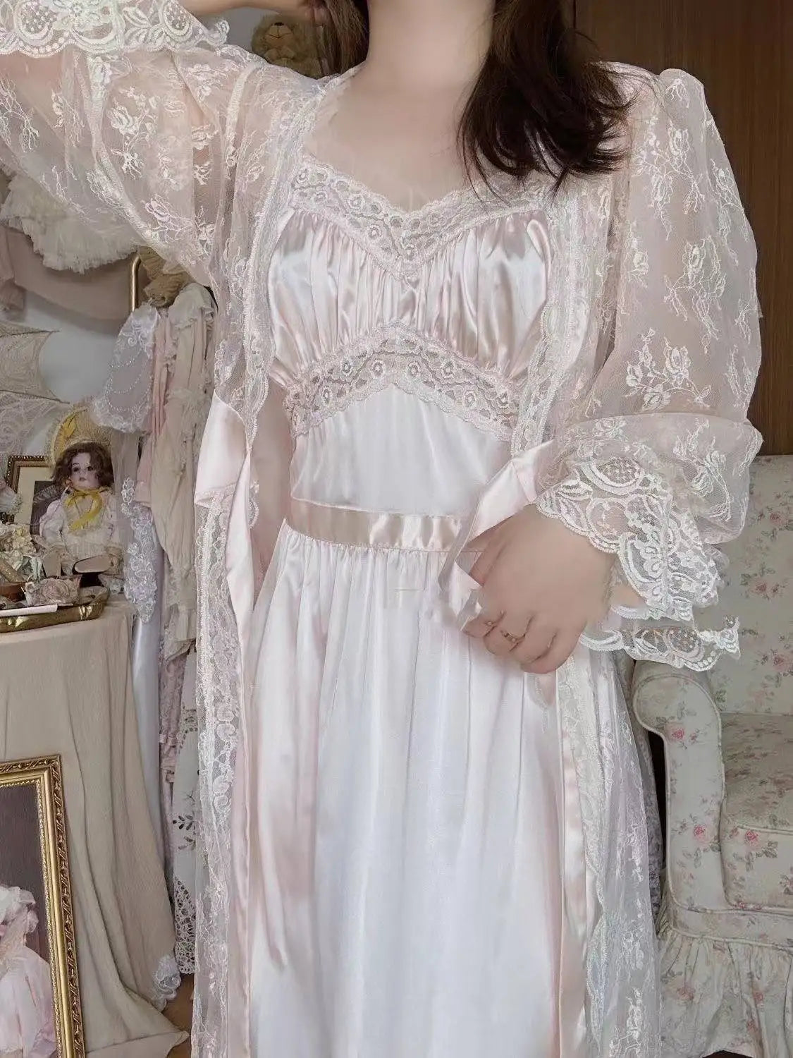 LIZAKOSHT  -  Elegant Women Suspender Nightgown Set with Thin Cardigan Soft Solid Color Homewear French Style Casual Daily Loungewear