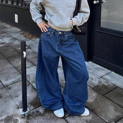 LIZAKOSHT  -  Washed American Style Wide Leg Jeans High Waist Straight Cut Commute Elegant High Quality Cotton Polyester Blend No Stretch