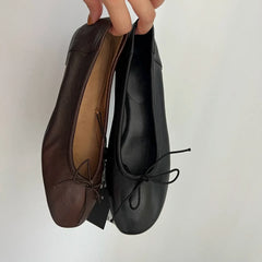 LIZAKOSHT  -  Retro Knot Ballet Flats Soft Bottom Casual Flat Heel Sheepskin Women's Shoes Comfortable Slip-On round Toe Rubber Sole