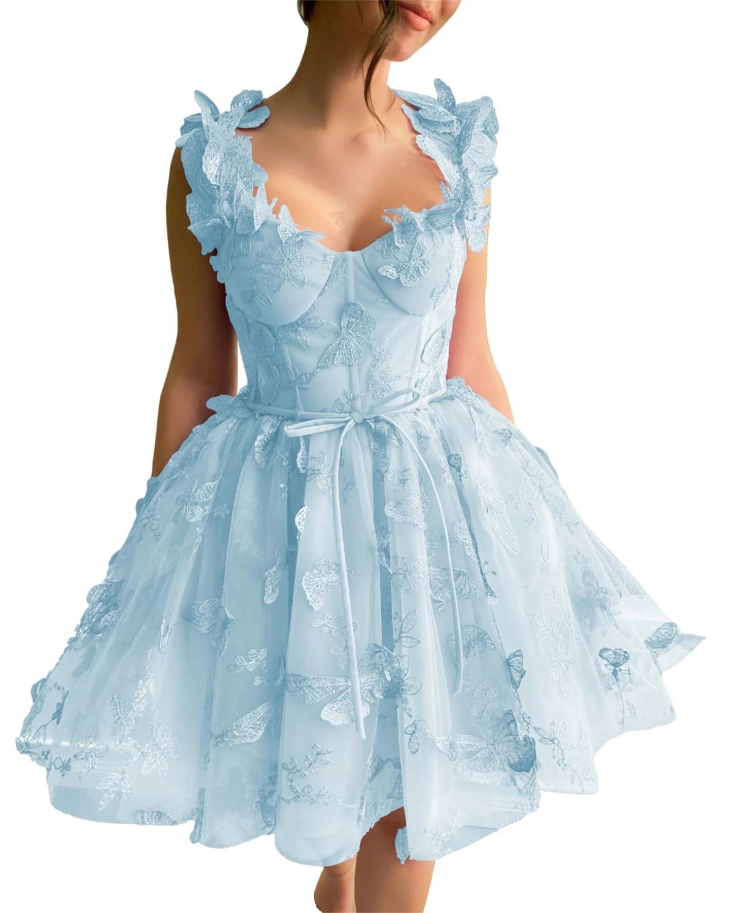 3D Butterfly Tulle Prom Dresses for Women 2024 Lace Applique Princess Long Ball Gown with Slit Graduation School Party Gown