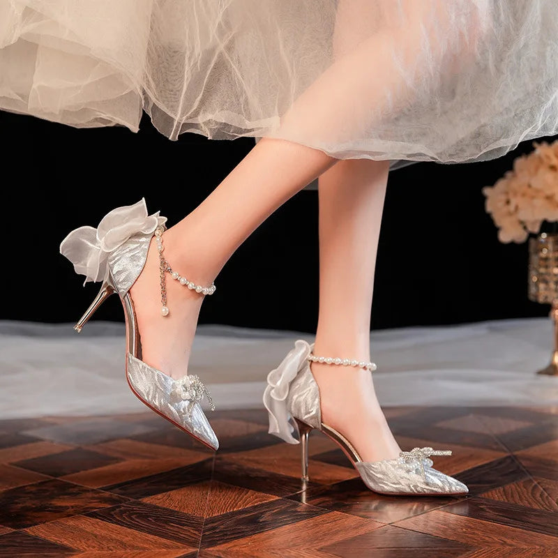 LIZAKOSHT  -  Summer Women's Sandals Luxurious Pointed Toe Rhinestone Bow Flower Stiletto Heels Banquet Wedding Shoes High Heels