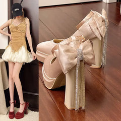 LIZAKOSHT  -  Platform Heels Increasing Height Women's High-Heeled Shoes Mary Jane Beige Lolita Bridal Super Janes Increasing Height Beig