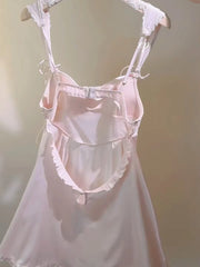 LIZAKOSHT  -  French Nightwear Lace Backless Nightdress Ice Silk Sexy Lingerie Suspender Pajamas Women's Loungewear Nightgowns with Chest Pad