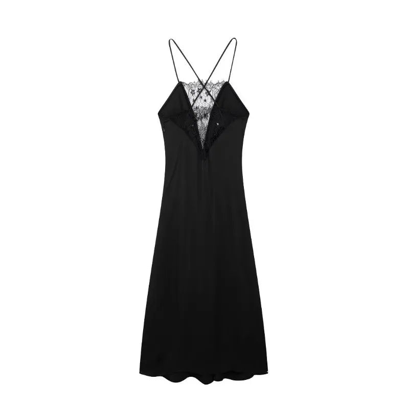 LIZAKOSHT  -  New Fashion Backless Black Party Dress for Women Sleeveless Sexy Lace V-neck Decorative Long Dress Female Long Dress Elegant