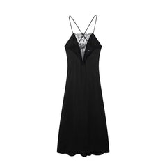LIZAKOSHT  -  New Fashion Backless Black Party Dress for Women Sleeveless Sexy Lace V-neck Decorative Long Dress Female Long Dress Elegant