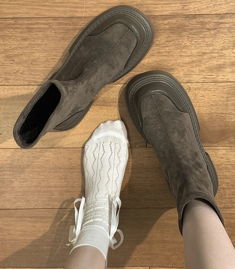 LIZAKOSHT  -  New Autumn Winter Flock Boots for Women Thick Bottom Platform Knee High Boots Ladies Solid Color Slip-on Shoes