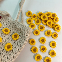 10pcs/Lot Handmade 3CM Hand Knitt Crochet Sunflower 3D Flower Knitted Quilt Applique Patch Craft Ornament DIY Hairpins Hat Decor