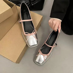 LIZAKOSHT  -  New Sweet Bow Mid Heel Women's Shoes Square Head Shallow Mouth Single Shoes Ladies Fashion High Heel Female Shoes