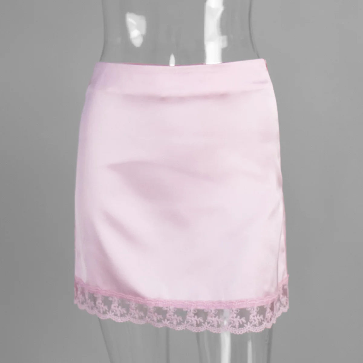 LIZAKOSHT  -  New Chic Lace Patchwork Pink Skirts Women's Summer Zip-up Slim Satin Skirt Female Casual Short Dress Y2K Streetwear