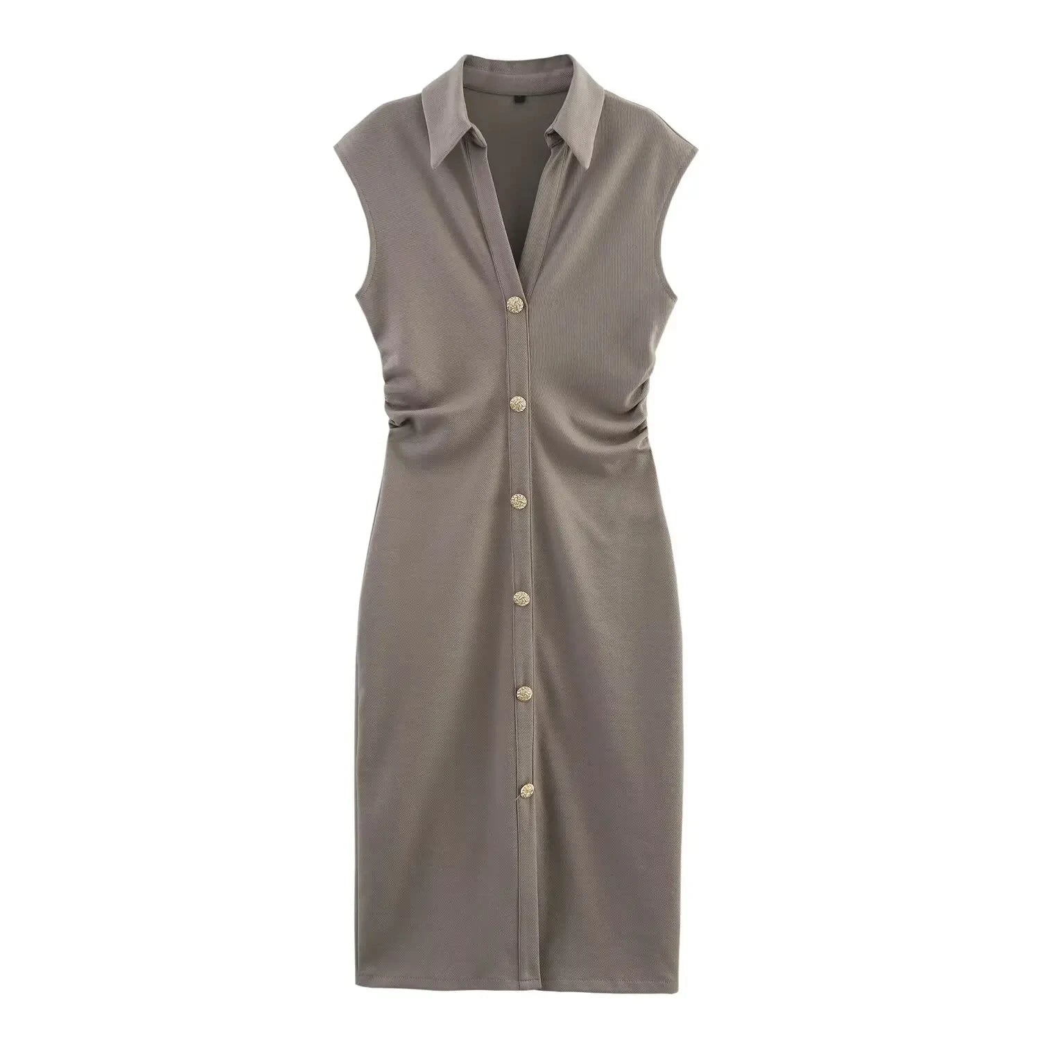 LIZAKOSHT  -  Elegant Long Dress Women 2025 New Summer Chic Sleeveless Ruched Single Breasted Midi Dresses Office Lady Vintage Causal Dress