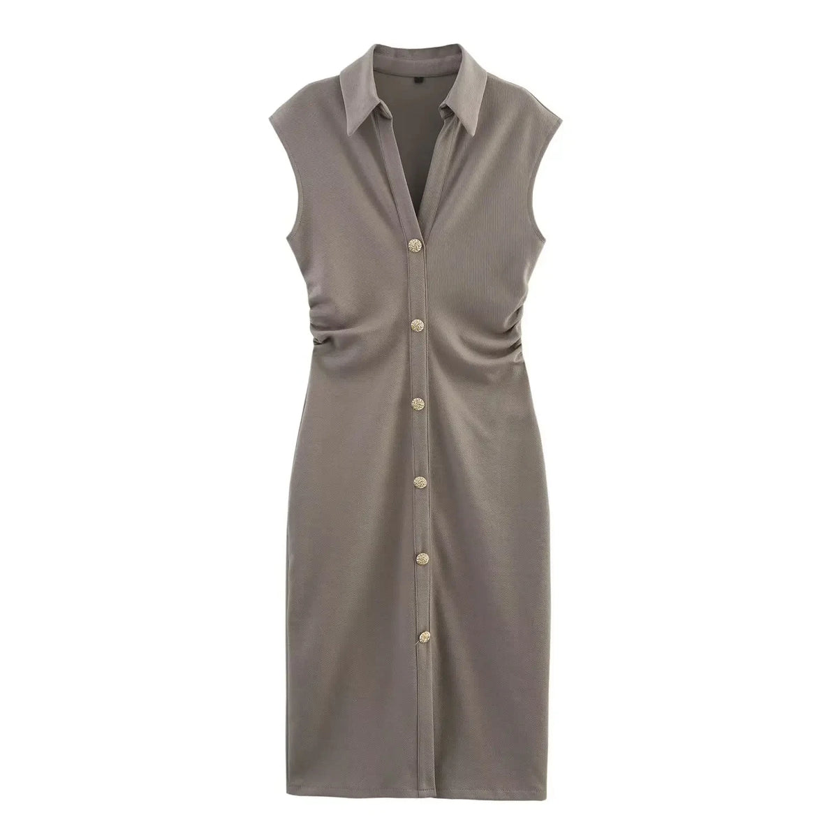 LIZAKOSHT  -  Elegant Long Dress Women 2025 New Summer Chic Sleeveless Ruched Single Breasted Midi Dresses Office Lady Vintage Causal Dress