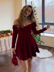 Lizakosht Sexy Red Velvet 3d Flower Mini Dresses Women Off Shoulder Long Sleeve Backless Dress 2024 Spring Lady Night Party Club Vestidos