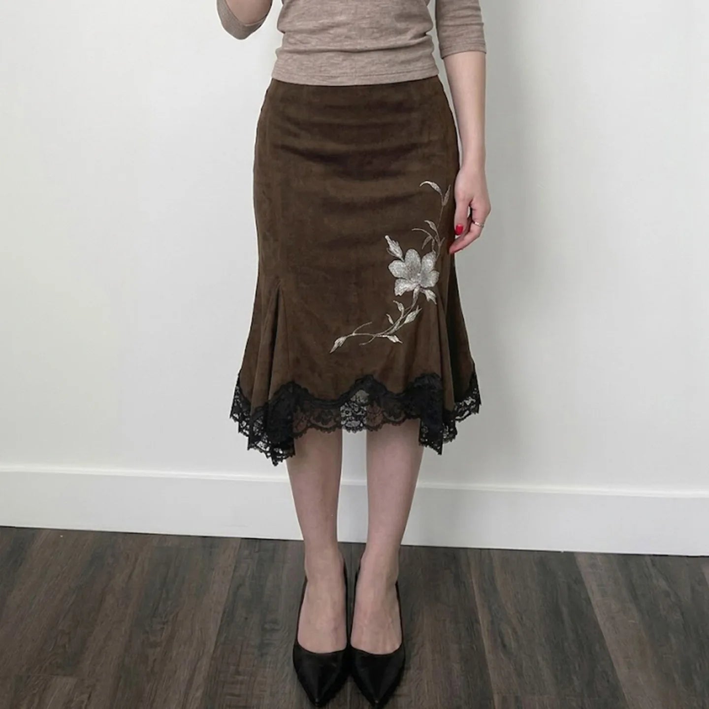 LIZAKOSHT  -  Floral Print Irregular Hem Midi Skirt Women Vintage Elegant Slim Fit Summer