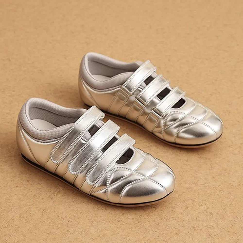 LIZAKOSHT  -  Brand Designer Comfy Walking Cream Flat Sneakers Fashion Leisure Silver Casual Shoes Women Flats Chic Black Hook&Loop Mary Janes