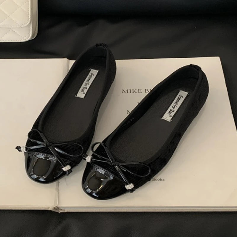 LIZAKOSHT  -  Comfortable Round Toe Women Flats Sweet Bow Designer Women Brand Shoes Elegant Lace Shallow Women Ballet Shoes Zapatos Muje
