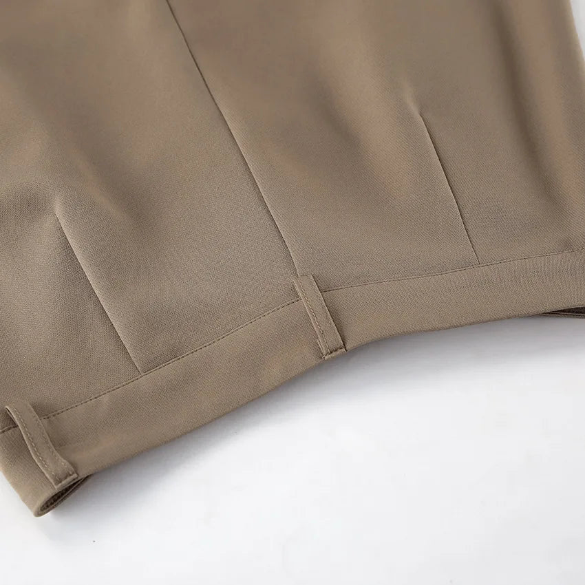 LIZAKOSHT  -  Women's Khaki Sleeveless Vest & Pants Set 2025 Spring Summer Casual High Waist 2PCS Wide Leg Pants Fashion Office Wear