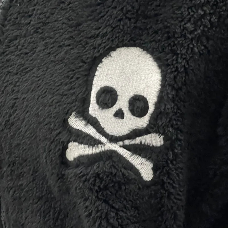 LIZAKOSHT  -  American Vintage Punk Embroidery Cross Autumn Winter Cardigan Hooded Sweatshirt Jacket Fleece Streetwear Black Long Sleeve Coat