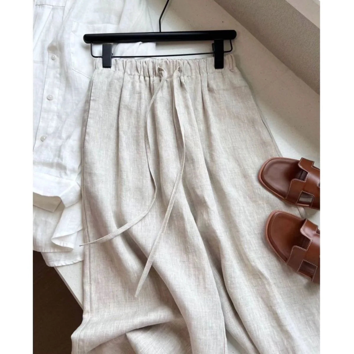 LIZAKOSHT  -  Fashion New High Waist Linen Women Wide Leg Pants Summer Thin Loose Casual Pants Korean Solid All Match Straight Trousers