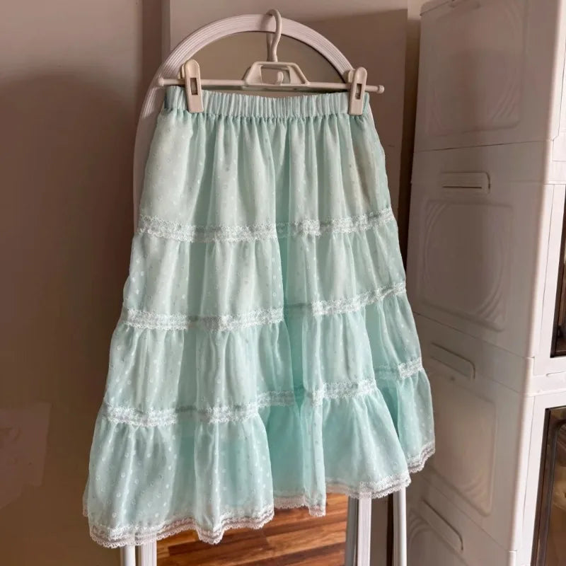 LIZAKOSHT  -  Korean Style Sweet Slim Fitting Skirt Cuteore Loose Polka Dot Women's Skirt Casual Fairy New Mid-length Puff Skirt Summer