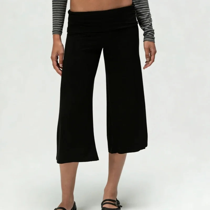 LIZAKOSHT  -  Loose Stretchy Fold Over Capri Pants for Women Low Rise Wide Leg Yoga Capris Summer Cute Going Out Cropped Pants Streetwear