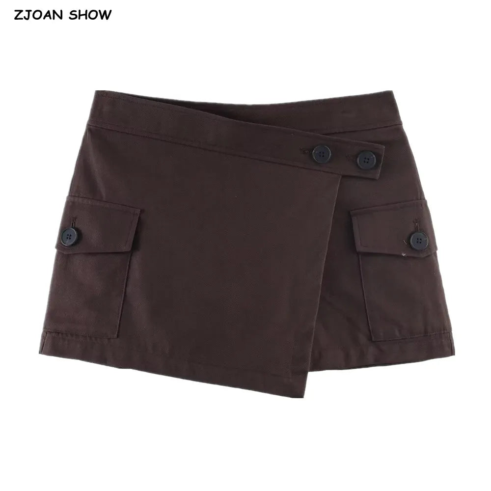 LIZAKOSHT  -  Spring Summer Cargo Low Waist Shorts Skirts for Women Safari Short Trousers Side Pockets  Casual Street Bottom Deep Brown
