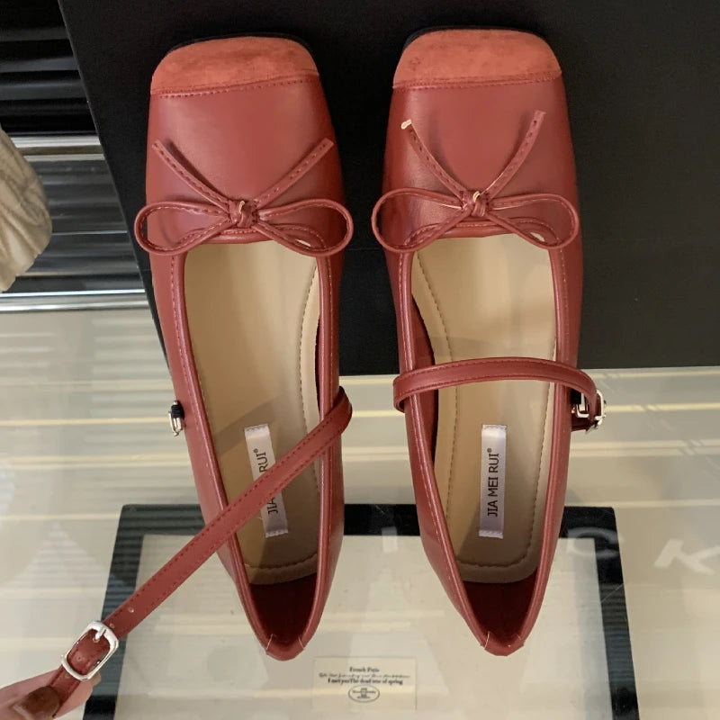 LIZAKOSHT  -  New Fashion Flat Mary Jane Shoes Classic Brand Designer Shoes Women Shallow Bow Splicing Dress Ballet Shoes Zapatos De Mujer