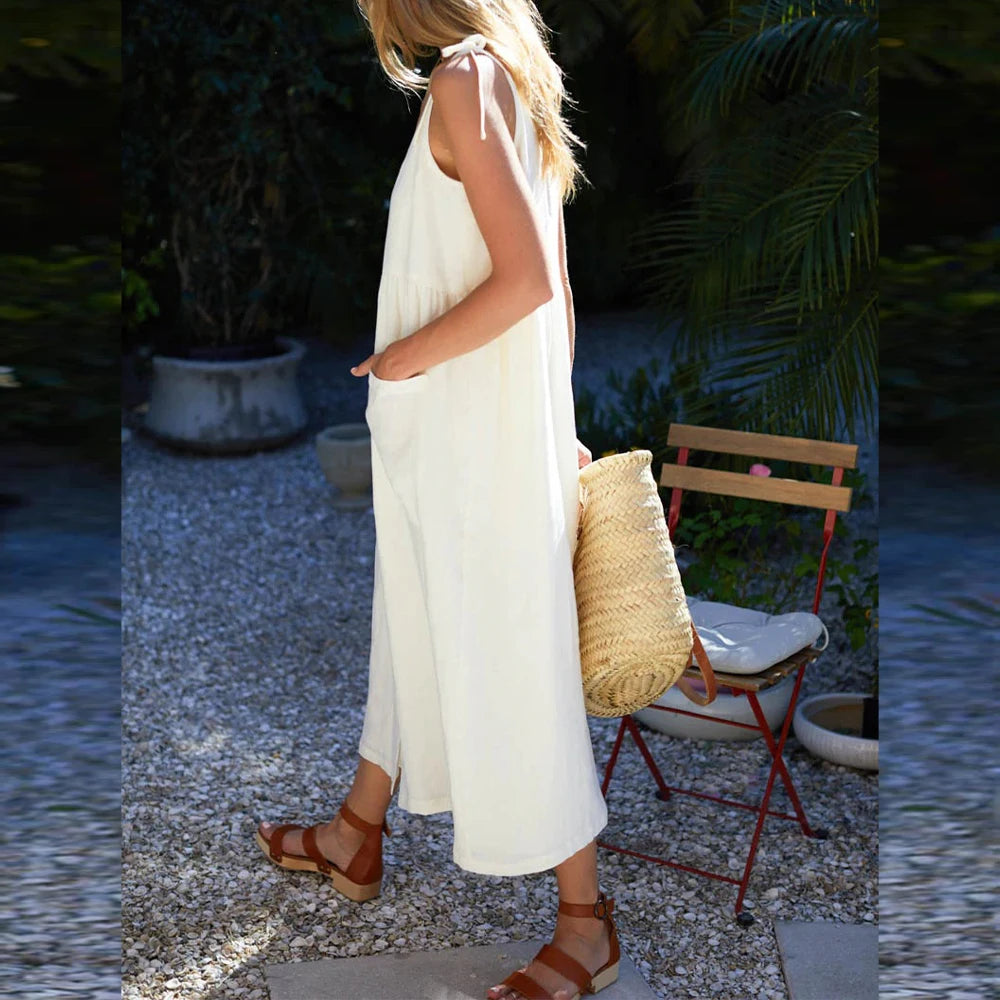 LIZAKOSHT  -  Camisole Long Skirt Dress For Women Summer Cotton Linen Loose Mini Sexy Short Skirt Female Clothing Y2K Vestido Robe Fashi