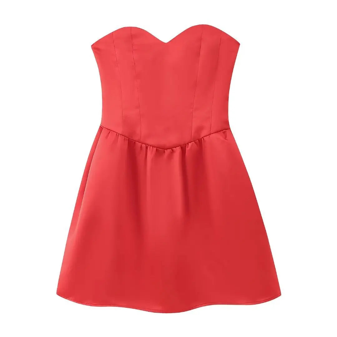 LIZAKOSHT  -  Spring New Women's Solid Color Pullover Sleeveless Short Satin Tube Top Dress