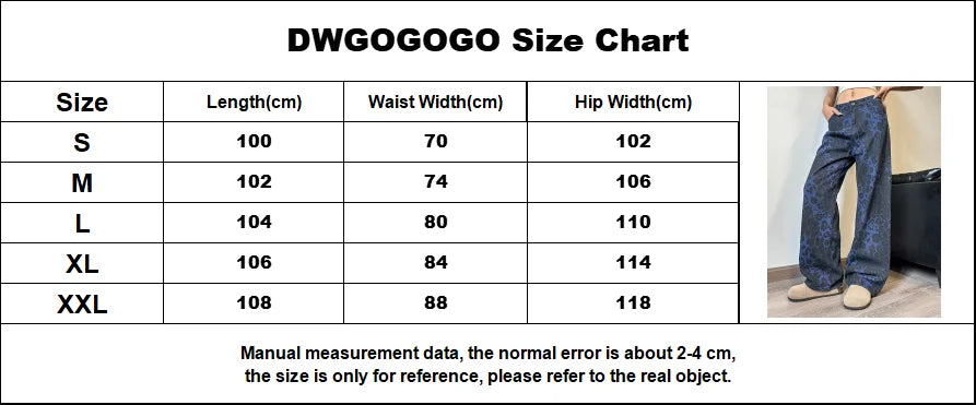 LIZAKOSHT  -  Women's Leopard Print Jeans Vintage Casual Straight Pants Streetwear Loose Wide Leg Pants Y2K Baggy Denim Trouser