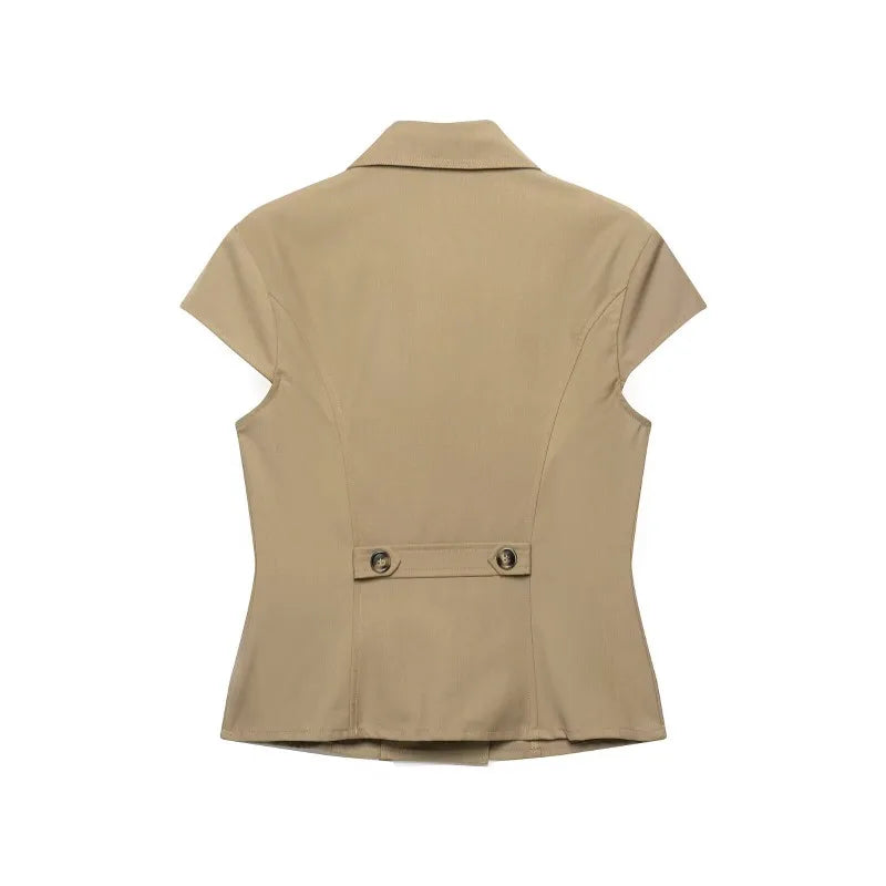 LIZAKOSHT  -  New Temperament Turn Down Collar Women Vest Harajuku Punk Double Breasted Summer High Street Camis Y2k Slim Fit Casual Clothes