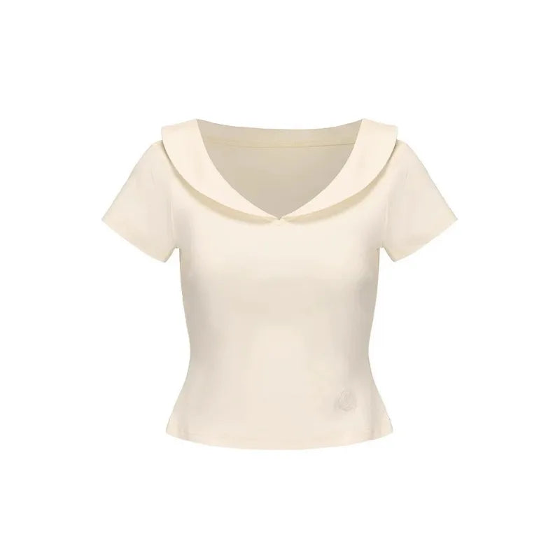 LIZAKOSHT  -  Short-sleeved Women's T-shirt, New Style, Women's Summer Waist - Cinching and Slimming Knitted All - Match Solid Color Top