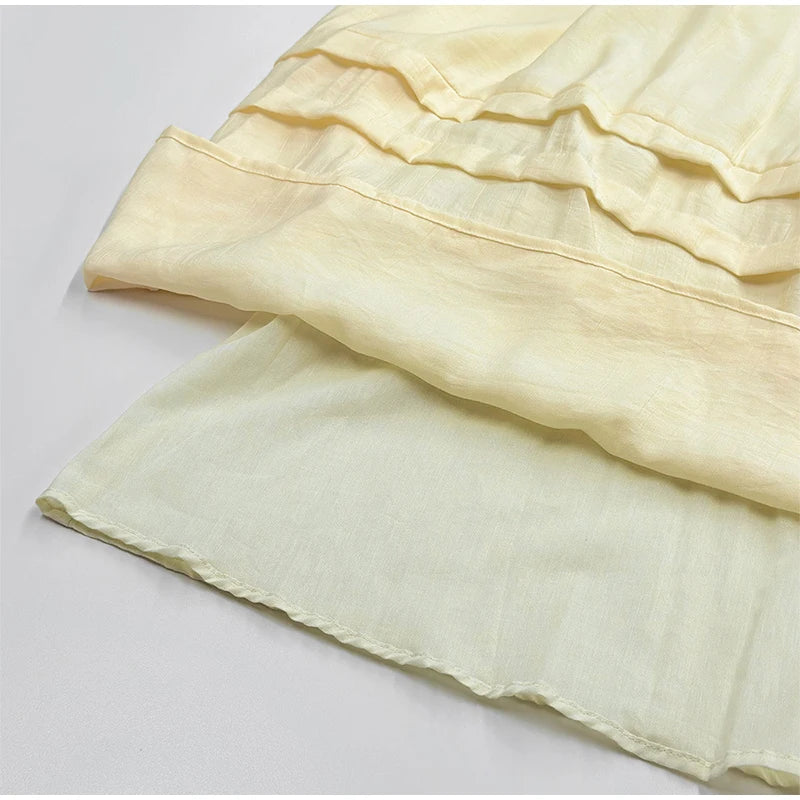 LIZAKOSHT  -  Casual Loose Pleated Sling Long Dress Women Chic Simple Beige Sleeveless Low Cut Holiday Dresses Lady Retro Summer Beach Vestido