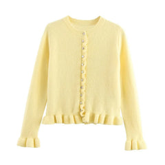 LIZAKOSHT  -  Trendy O-neck Lace Hem Cardigan Knit Top for Women Single-breasted Long Sleeves Coat Sweater Mujer Y2k Clothes Short Jacket New