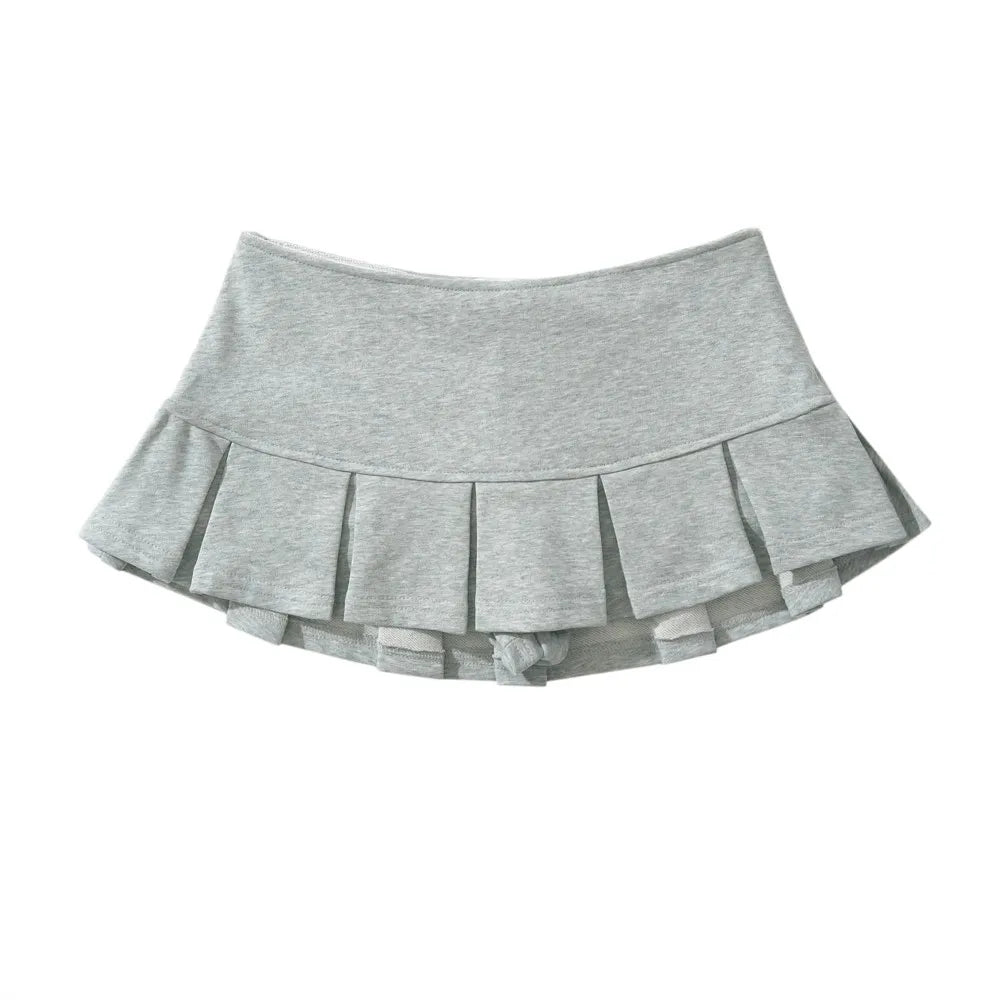 LIZAKOSHT  -  4 COLORS Y2K Side Zipper Grey Pleated Mini Skirt Sexy Low Waist Short Skater Skirts with shorts underwear