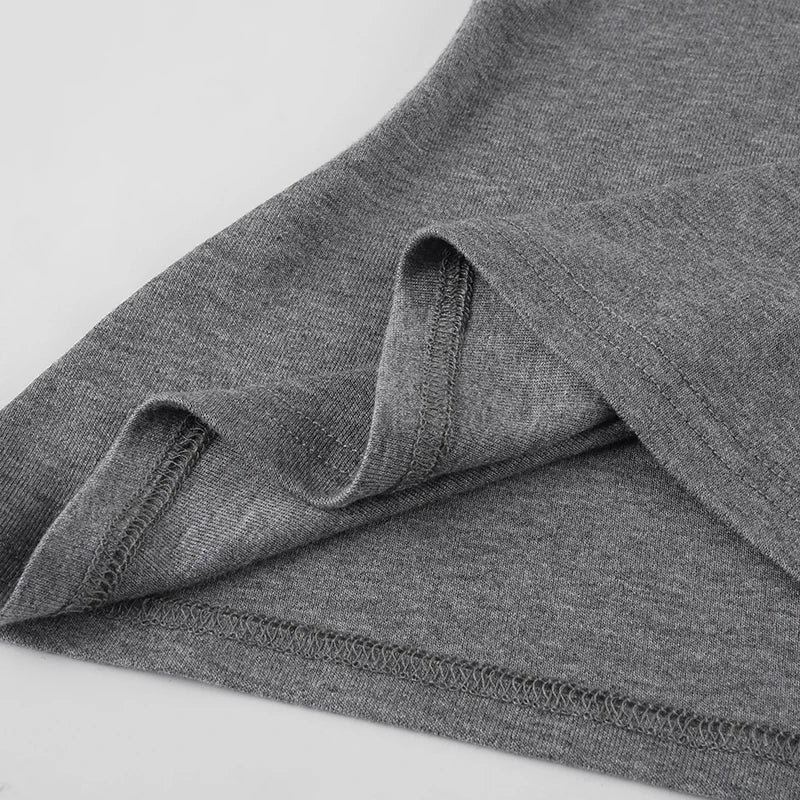 LIZAKOSHT  -  Casual Grey V-neck Crop Top Women Basic Skinny Short Sleeve Knitted T-shirts for Summer y2k Vintage Harajuku Tees Retro